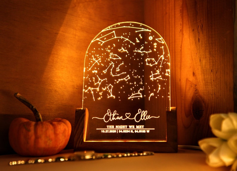 Personalized Constellation Chart Lamp - Gift Star Map on Night Light - Gift for Boyfriend / Girlfriend - Stars Chart Gift for Couples