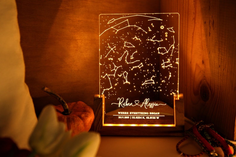 Personalized Constellation Chart Lamp - Gift Star Map on Night Light - Gift for Boyfriend / Girlfriend - Stars Chart Gift for Couples