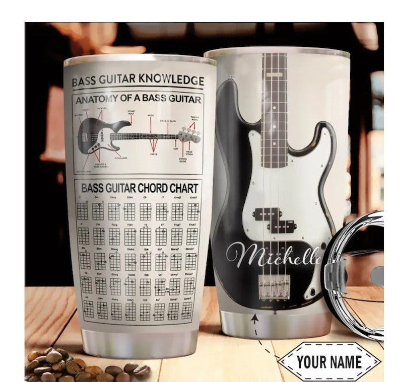 Personalized Tumbler, Bass Guitar Knowledge, Guitar Player Tumbler, Guitar Chord Chart, Gift For Men, Musical Tumbler, Guitar Lovers Gift