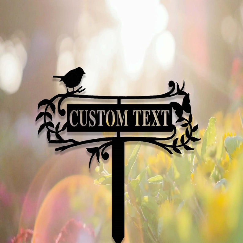 Custom Garden Sign with Stake,Metal Bird Garden Sign,Personalized Garden Stake,Yard Sign,Yard Decor,Gardener Name Sign,Mom's Garden Sign