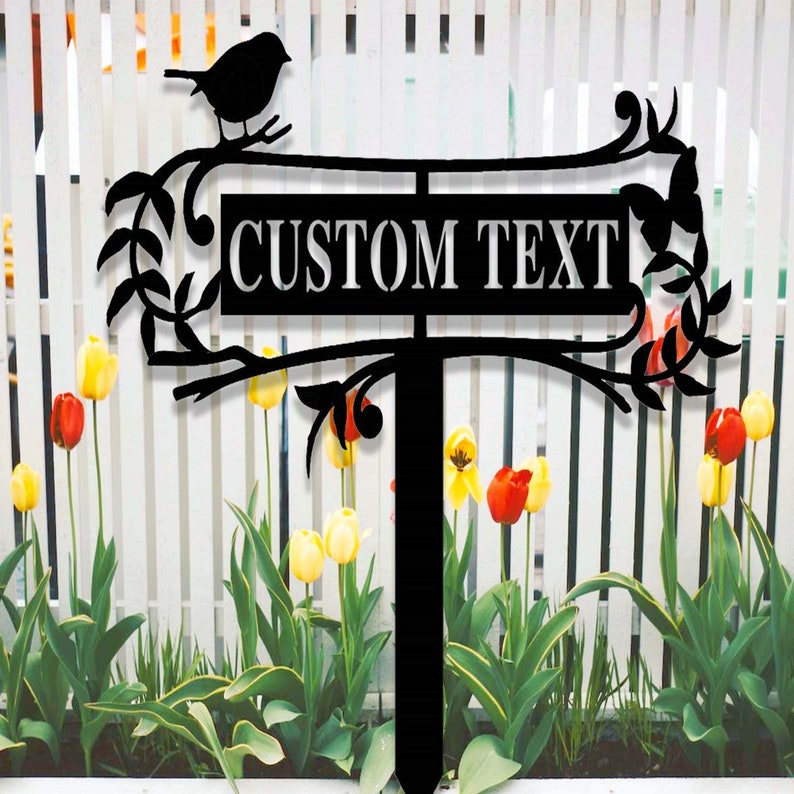 Custom Garden Sign with Stake,Metal Bird Garden Sign,Personalized Garden Stake,Yard Sign,Yard Decor,Gardener Name Sign,Mom's Garden Sign