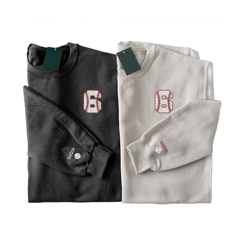 Personalized Baseball Mom Shirt, Custom Numbers with Kid Names Embroidered Shirt, Name Baseball Embroidery on Sleeve