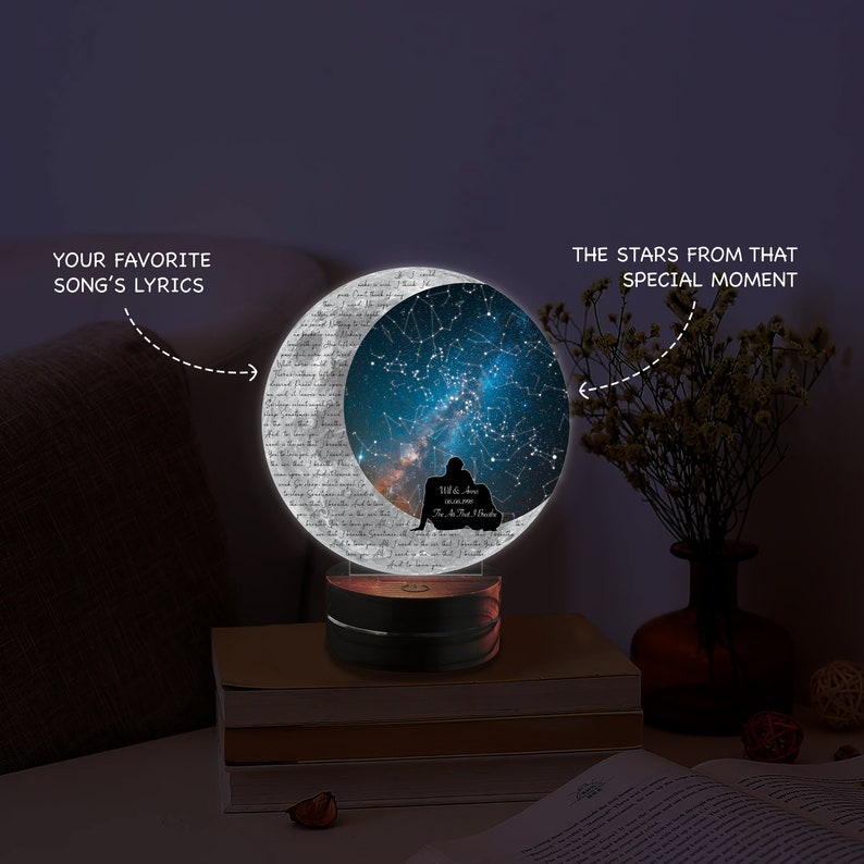 Star Map on Night Light - Personalized Constellation Map - Custom Song Lyrics - Stars on Wedding - Stars Chart Anniversary Gift - Celestial
