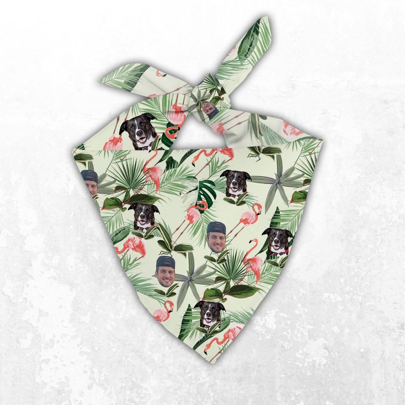 Personalized Dog Bandanas with Pet Photo, Custom Green Hawaiian Pet Bandanas Matching Hawaiian Human Shirt