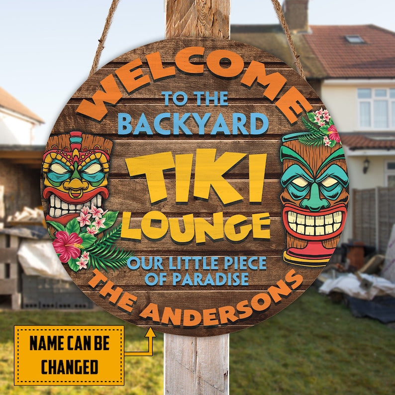 Personalized Tiki Bar Round Wood Sign Tiki Bar Tiki Hut Tiki Lounge Outdoor Bar Backyard Decor Beach House Tiki Decor Pool Sign Bar Sign