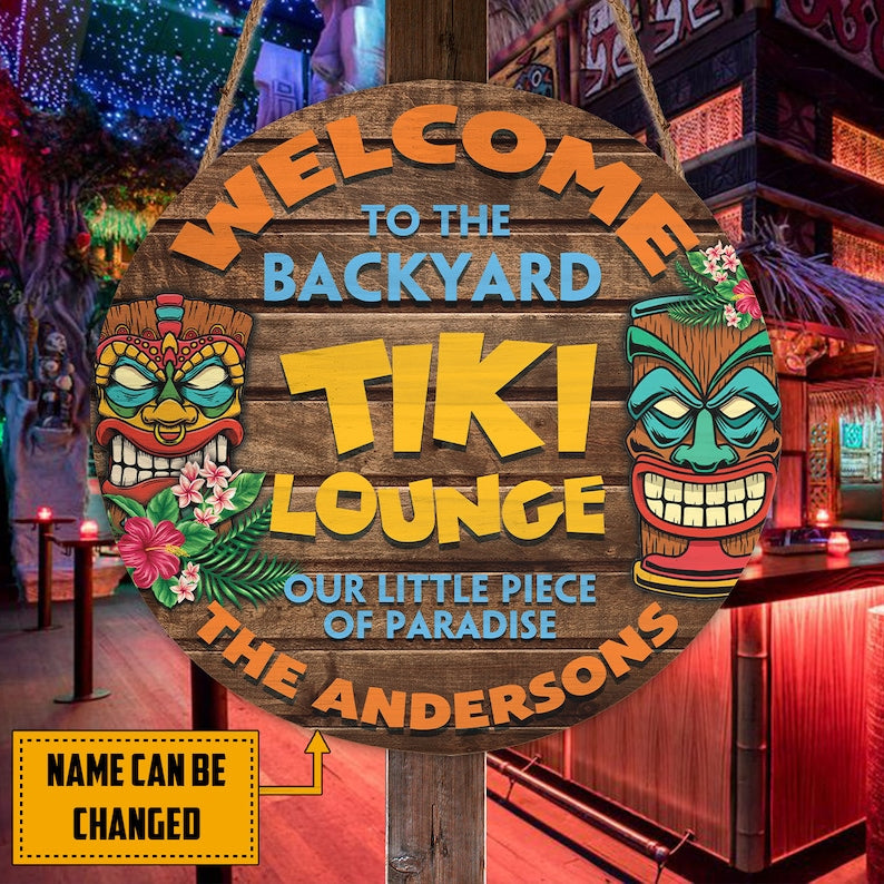Personalized Tiki Bar Round Wood Sign Tiki Bar Tiki Hut Tiki Lounge Outdoor Bar Backyard Decor Beach House Tiki Decor Pool Sign Bar Sign