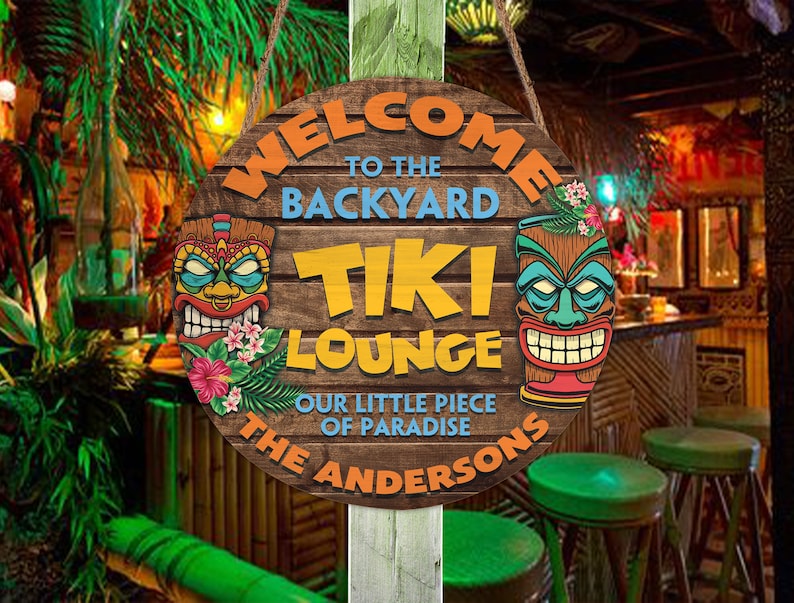 Personalized Tiki Bar Round Wood Sign Tiki Bar Tiki Hut Tiki Lounge Outdoor Bar Backyard Decor Beach House Tiki Decor Pool Sign Bar Sign