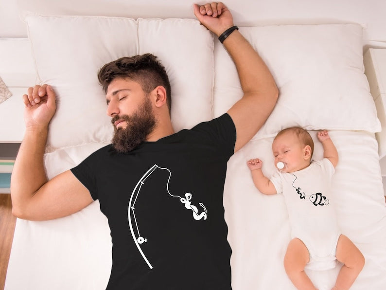 Fishing Father Son Matching Shirts, Father's Day Gift, Dad and matching baby shirts, Wildlife dad shirt, New Dad Gift