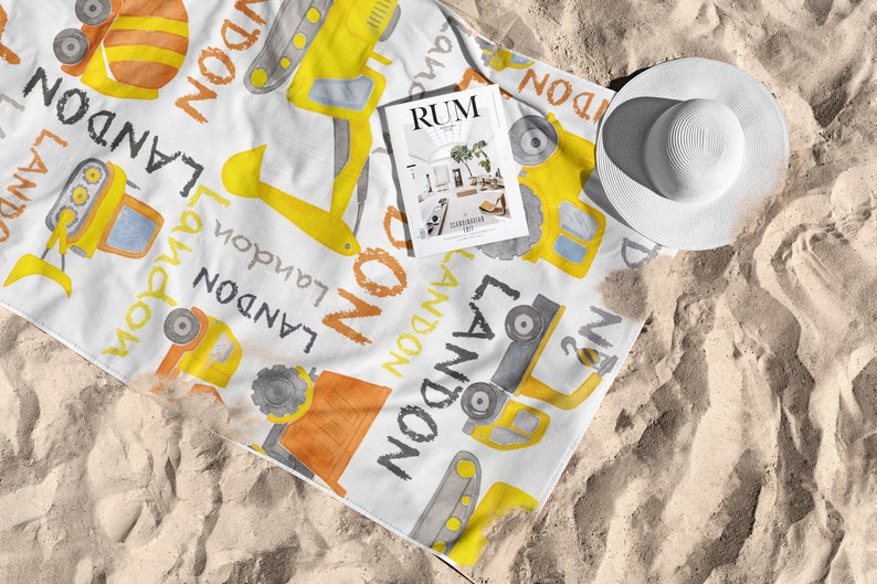 Personalized Truck Beach Towel, Beach Towel for Son, Towel with name, Custom Beach Towel for boy