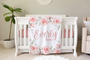 Rose Personalized Blanket, Custom Baby Blanket, Baby Shower Gift, Rose Nursery Blanket, Crib Blanket, Newborn Photos Prop