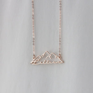 Mountain Name Necklace - Custom Mountain Range Necklace with Personalized Name - Nature-Inspired Jewelry - Handcrafted Mountain Pendant