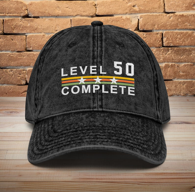 50 Years Wedding Anniversary Retro Vintage Embroidered hat for Husband and Wife Level 50 Complete Hat 50th Anniversary Gifts for