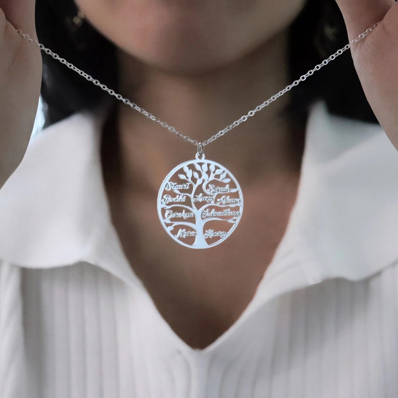 Engraved Family Name Necklace Personalized Name Necklace Tree of Life Necklace Multiple Names Necklace Gift for Family Gift for Mom