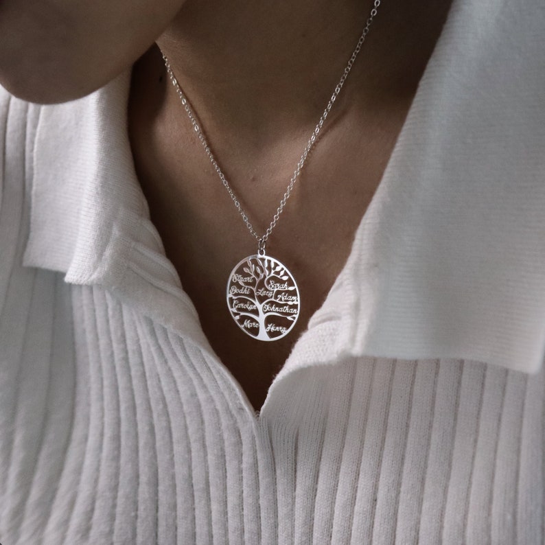 Engraved Family Name Necklace Personalized Name Necklace Tree of Life Necklace Multiple Names Necklace Gift for Family Gift for Mom