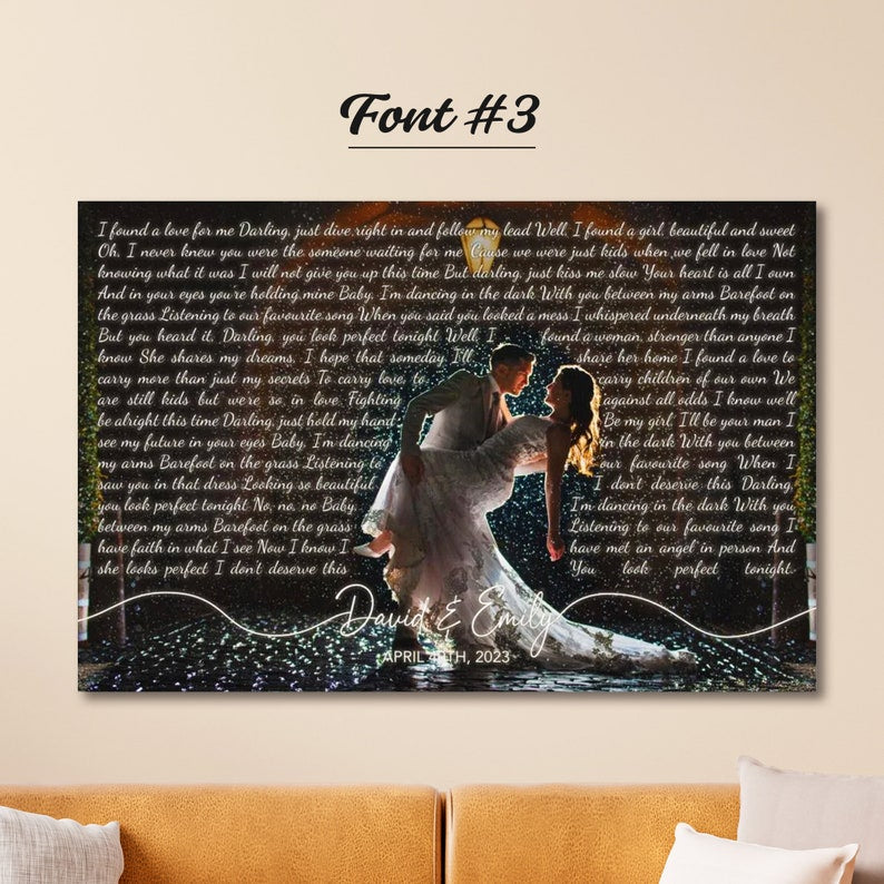 Wedding Song Lyrics with Photo Personalized First Dance Favorite Song Canvas Print 1st Anniversary Custom Sign Framed Mother's Day Gift