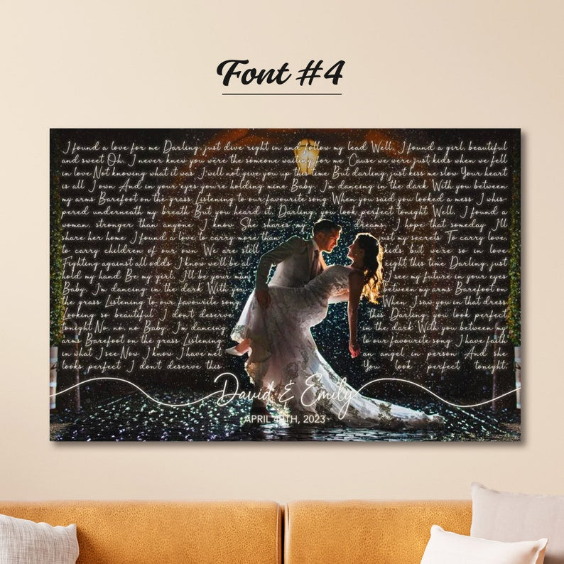 Wedding Song Lyrics with Photo Personalized First Dance Favorite Song Canvas Print 1st Anniversary Custom Sign Framed Mother's Day Gift