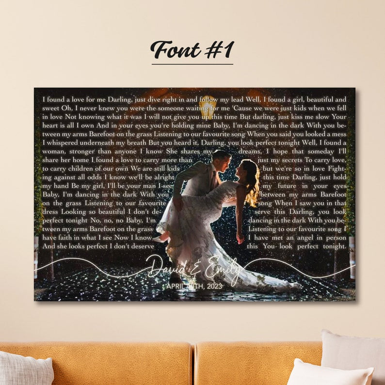 Wedding Song Lyrics with Photo Personalized First Dance Favorite Song Canvas Print 1st Anniversary Custom Sign Framed Mother's Day Gift