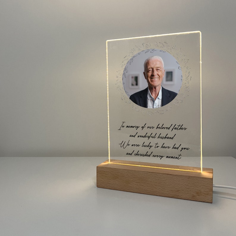 Personalized Unique Sympathy Gifts For Loss Custom In Loving Memory of Loved One Light Picture Frame Photo & Text Memorial Plaque Night Lamp