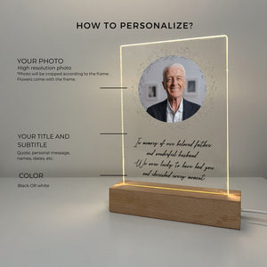 Personalized Unique Sympathy Gifts For Loss Custom In Loving Memory of Loved One Light Picture Frame Photo & Text Memorial Plaque Night Lamp