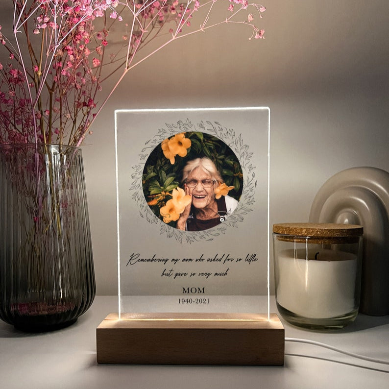 Personalized Unique Sympathy Gifts For Loss Custom In Loving Memory of Loved One Light Picture Frame Photo & Text Memorial Plaque Night Lamp