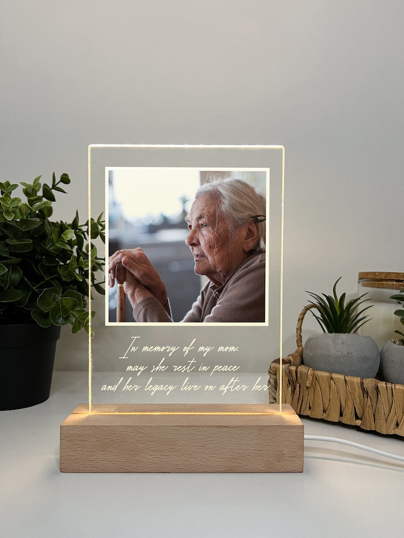 Custom Personalized Photo LED Wood Stand Room Night Light Up Table Lamp In Loving Memory Condolence Remembrance Loss Sympathy Memorial Gift
