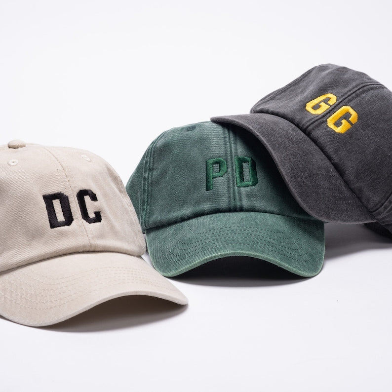 Custom Embroidered Cap - Unisex Personalised Vintage Washed Out Cotton Dad Style Hat with Initials - One Size - Gift for Him or Her