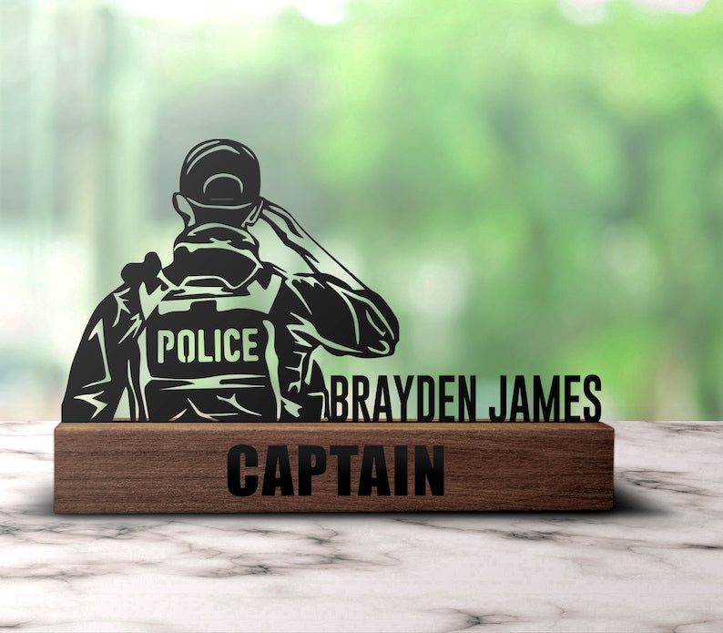 Custom Police Desk Name Plate Wedge Personalized Law Enforcement Nameplate Office Sign Shelf Tabletop Police Department Plaque Decor