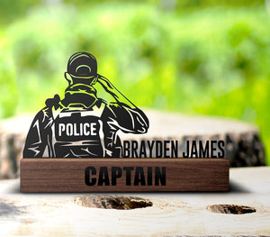 Custom Police Desk Name Plate Wedge Personalized Law Enforcement Nameplate Office Sign Shelf Tabletop Police Department Plaque Decor