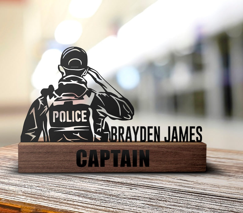 Custom Police Desk Name Plate Wedge Personalized Law Enforcement Nameplate Office Sign Shelf Tabletop Police Department Plaque Decor