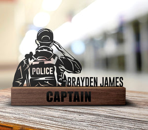 Custom Police Desk Name Plate Wedge Personalized Law Enforcement Nameplate Office Sign Shelf Tabletop Police Department Plaque Decor