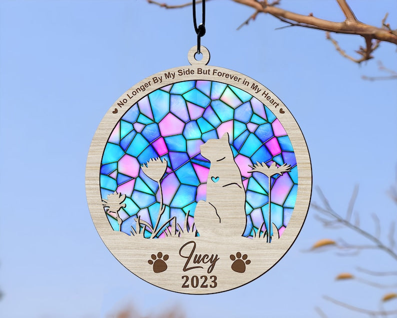Pet Memorial Suncatcher| Loss of Pet Sympathy Gift| Handmade Custom Name Cat Decor, Handcrafted Stained Glass Suncatchers, Pet Memorial Gift