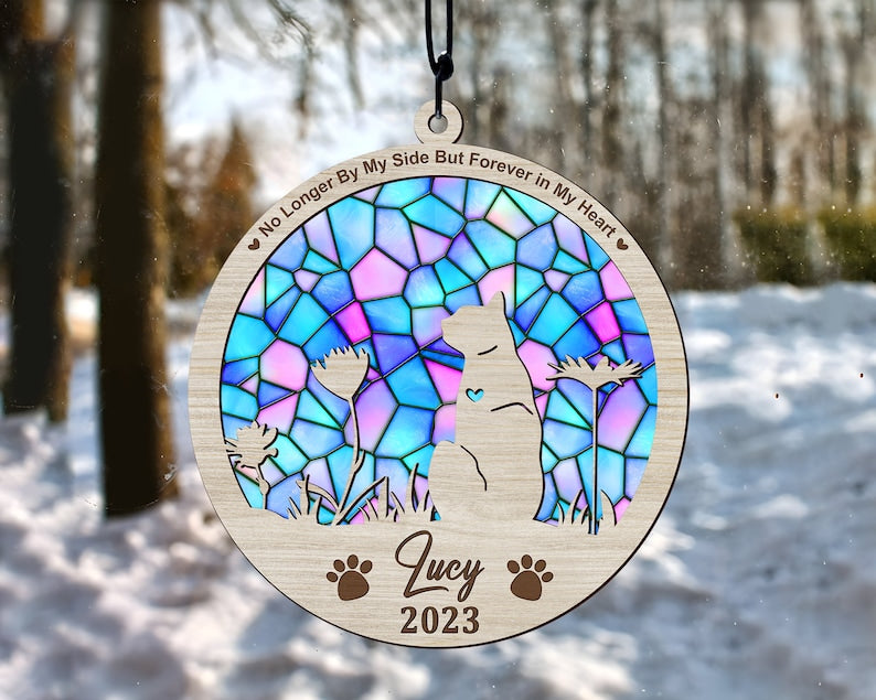 Pet Memorial Suncatcher| Loss of Pet Sympathy Gift| Handmade Custom Name Cat Decor, Handcrafted Stained Glass Suncatchers, Pet Memorial Gift