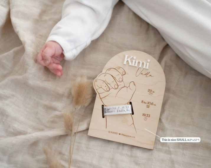 Birth Announcement Sign with Stats | Hospital Bracelet Keepsake | Wood Sign Name Reveal | Mothers Day Gift for Her | Personalized Baby Name