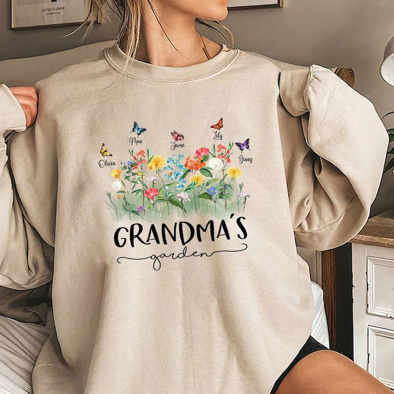 Grandma's Garden Shirt, Birth Flowers Shirt With Kids Names, Personalized Mom Shirt, Mother's Day Gift