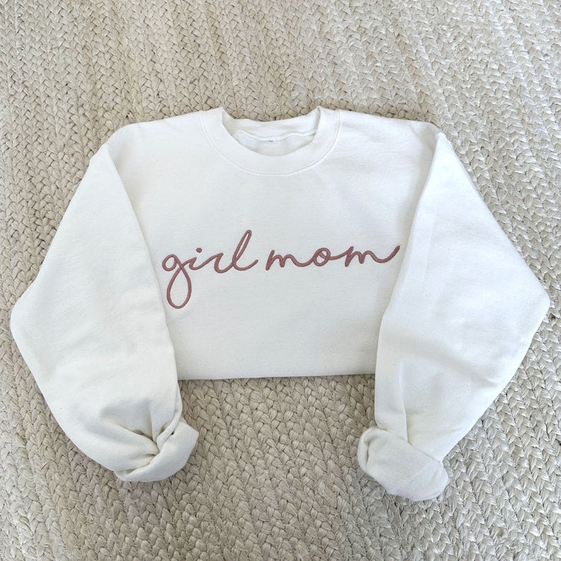 Girl Mom Personalized Crewneck Sweatshirt | Personalized Crew Neck Pullover | Embroidered Sweatshirt | Mother's Day Gift