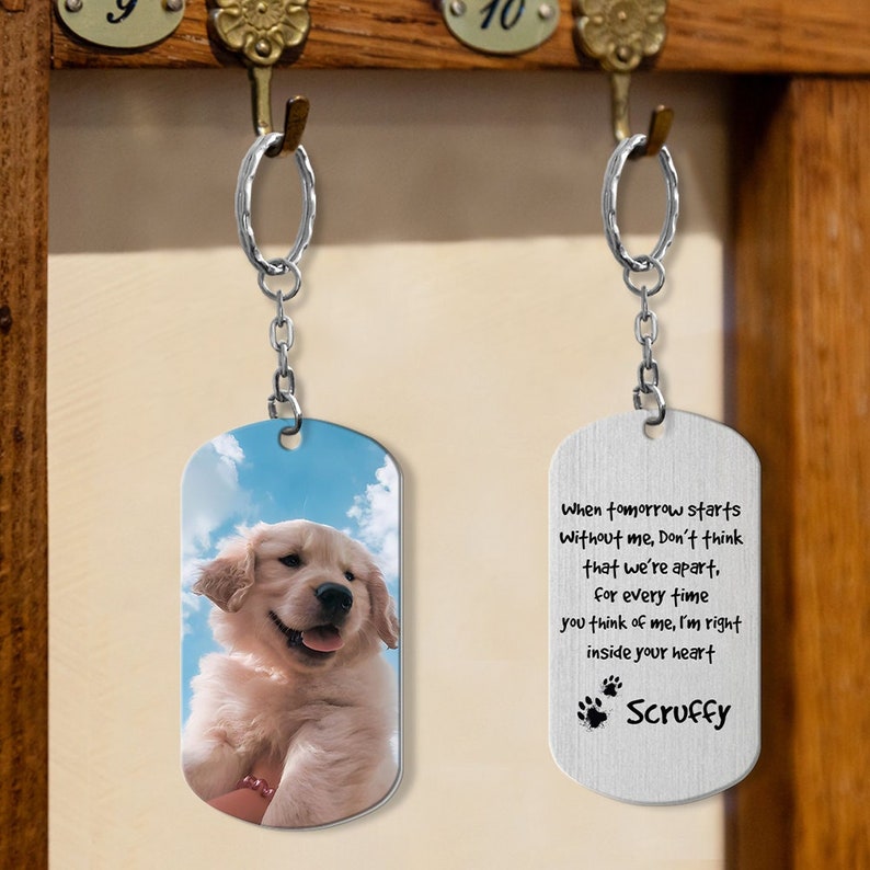Pet Memorial Gift, Pet Remembrance Gift, Sympathy Gift For Loss of Dog, Personalized Pet Portrait Photo, When Tomorrow Start Pet Key Chain