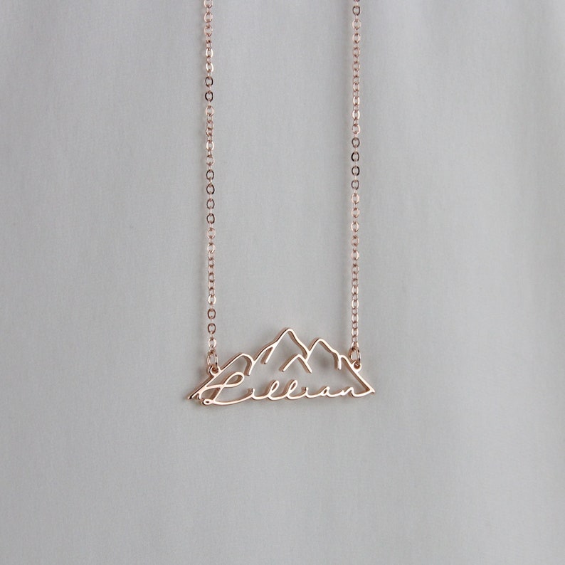 Mountain Name Necklace - Custom Mountain Range Necklace with Personalized Name - Nature-Inspired Jewelry - Handcrafted Mountain Pendant