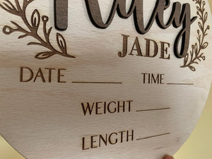 Personalized Baby Name Announcement Sign Custom 3D Wood Baby Birth Stats Sign Engraved Hospital Baby Name Sign Newborn Gift