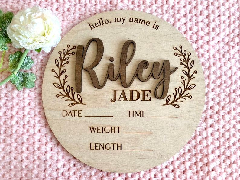 Personalized Baby Name Announcement Sign Custom 3D Wood Baby Birth Stats Sign Engraved Hospital Baby Name Sign Newborn Gift