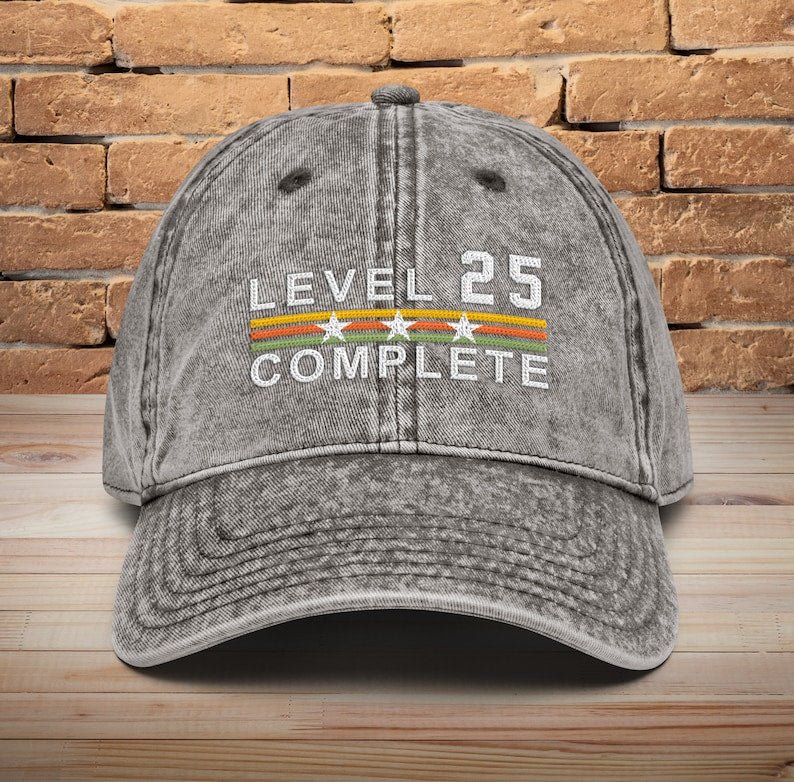 25 Years Wedding Anniversary Retro Vintage Embroidered hat for Husband and Wife Level 25 Complete Hat 25th Anniversary Gifts for