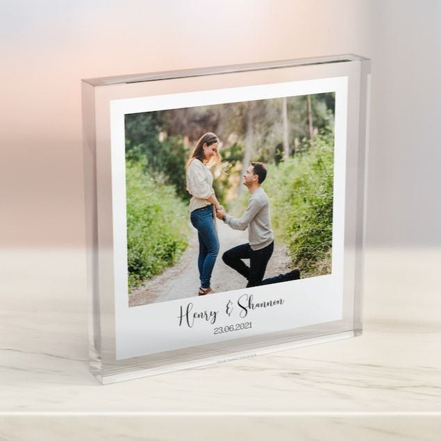 Personalised Engagement Photo Acrylic Plaque, Custom Engaged Acrylic Photo, Engagement Gifts, Couple Gifts, Engagement Keepsake Memory Block