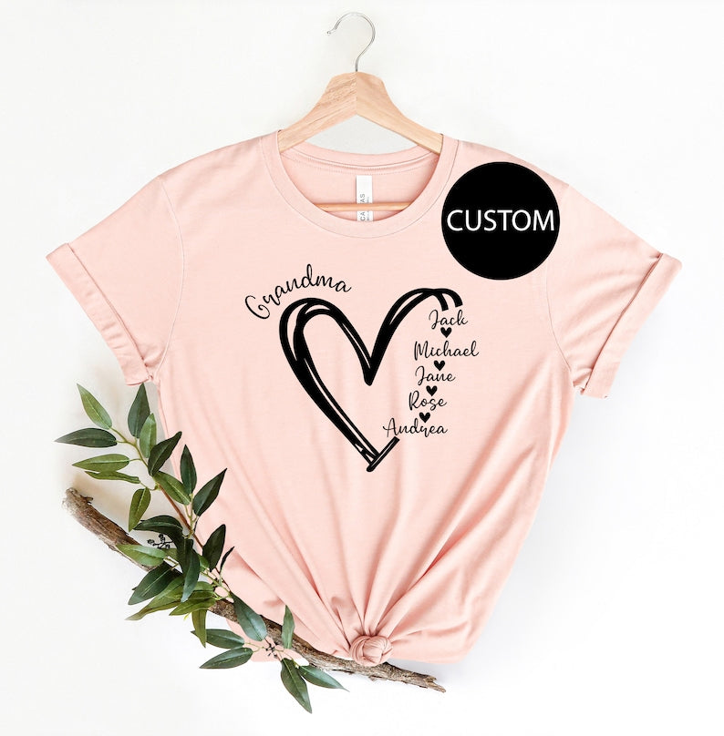 Custom Mama Shirt, Personalized Mom Shirt, Shirt with Kids Names, Gift for Mom Mama, Mom Heart Shirt, Custom Grandma Shirt,Mother's Day Gift