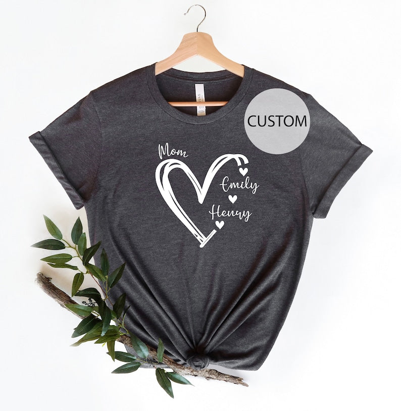 Custom Mama Shirt, Personalized Mom Shirt, Shirt with Kids Names, Gift for Mom Mama, Mom Heart Shirt, Custom Grandma Shirt,Mother's Day Gift