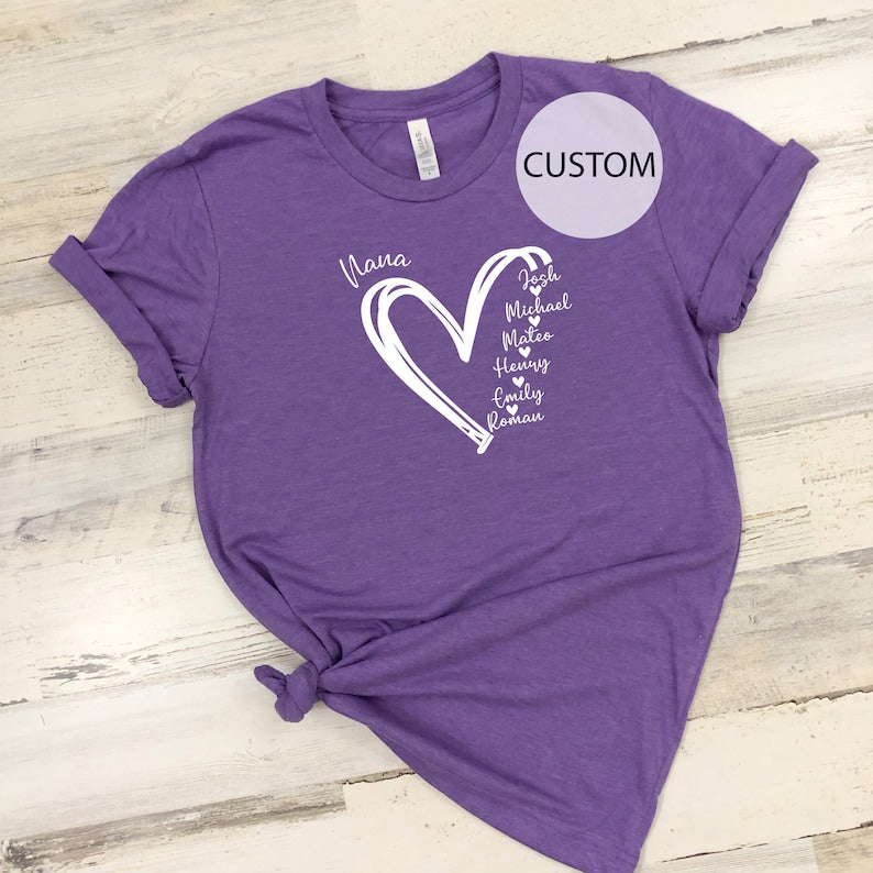 Custom Mama Shirt, Personalized Mom Shirt, Shirt with Kids Names, Gift for Mom Mama, Mom Heart Shirt, Custom Grandma Shirt,Mother's Day Gift