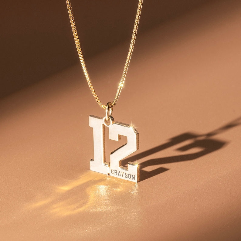 Custom Number Necklace with Name - Number Baseball Necklace - Personalized Basketball Number in Box Chain - Sport Jewelry - Gift For Kid