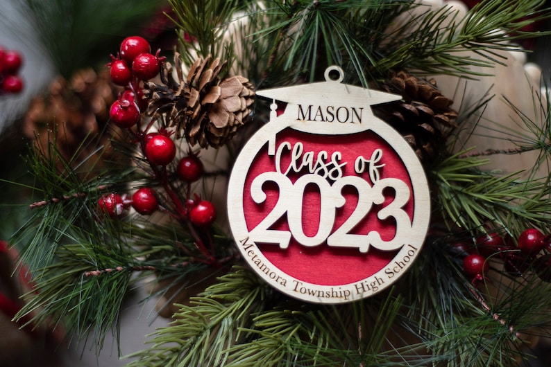 Class of 2024 2025 graduation Christmas ornament personalized name high school college | stocking stuffer gift | 3D laser cut | cap tassel