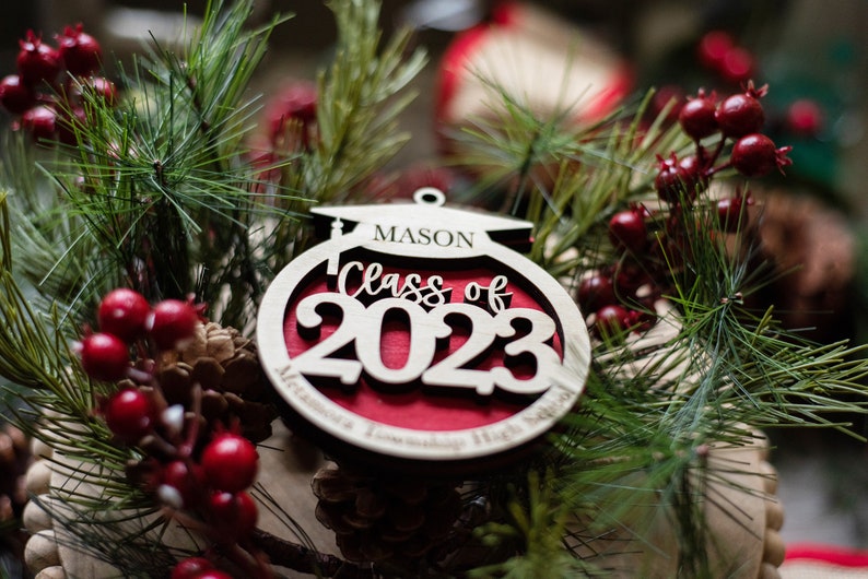 Class of 2025 graduation Christmas ornament personalized with name high school | Choose Your Color | gift memento keepsake laser cut wood