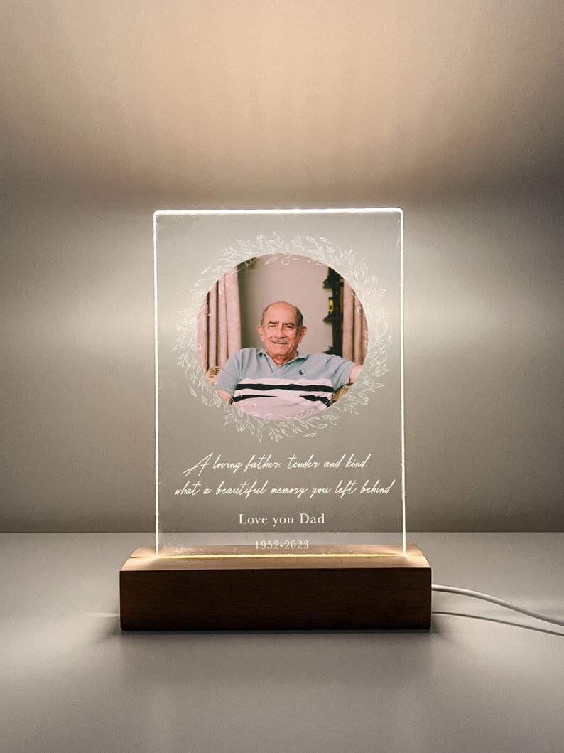 Personalized Unique Sympathy Gifts For Loss Custom In Loving Memory of Loved One Light Picture Frame Photo & Text Memorial Plaque Night Lamp