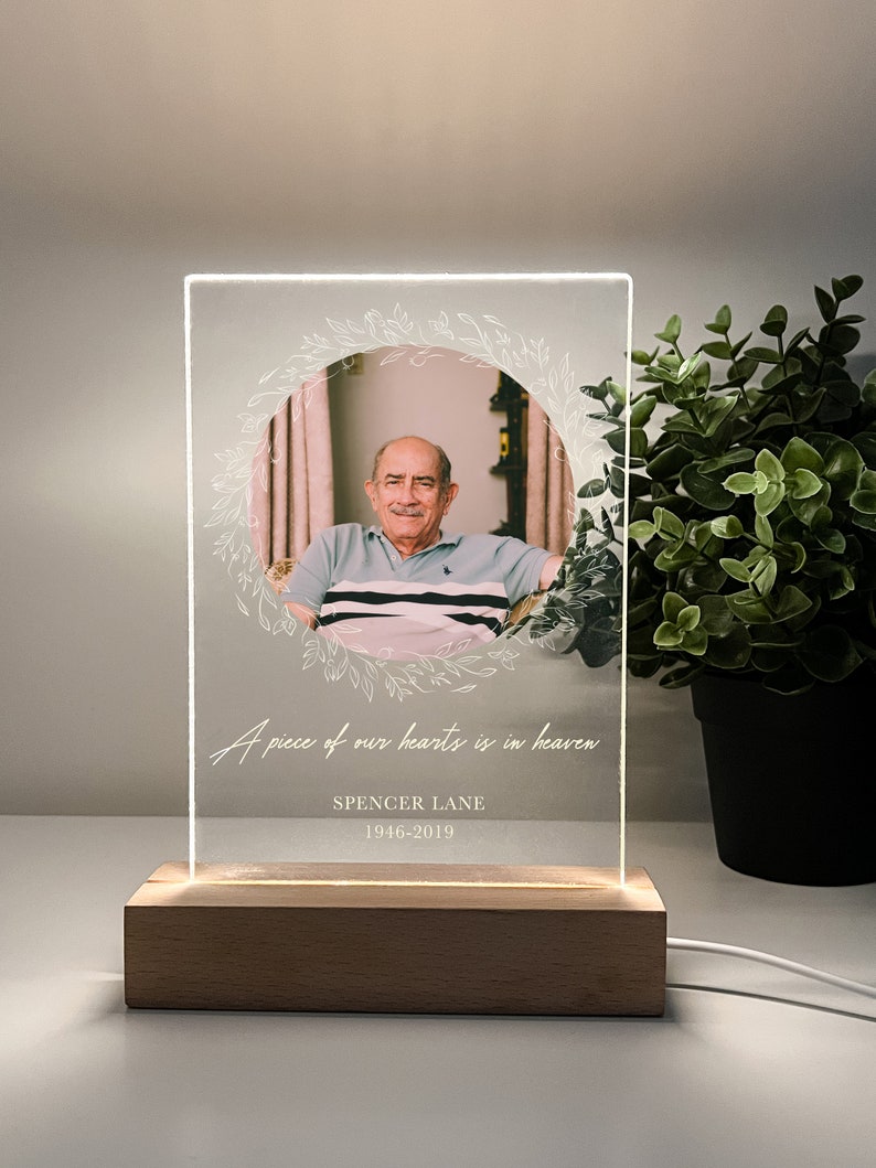 Personalized Unique Sympathy Gifts For Loss Custom In Loving Memory of Loved One Light Picture Frame Photo & Text Memorial Plaque Night Lamp