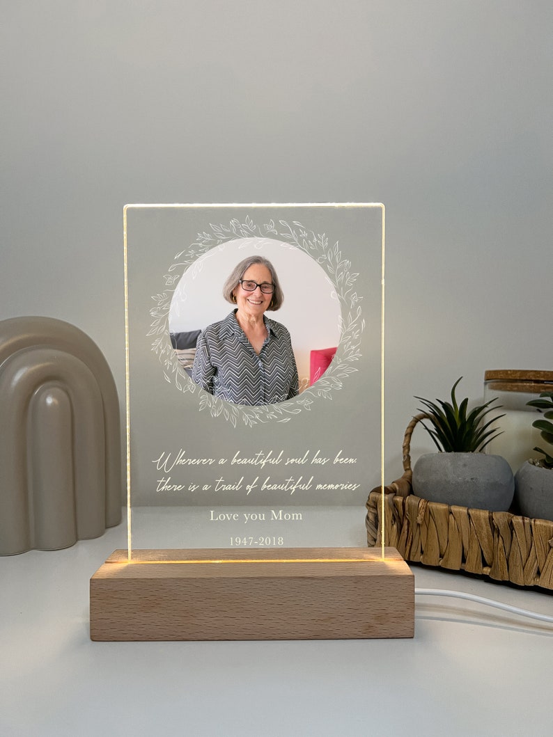 Personalized Unique Sympathy Gifts For Loss Custom In Loving Memory of Loved One Light Picture Frame Photo & Text Memorial Plaque Night Lamp
